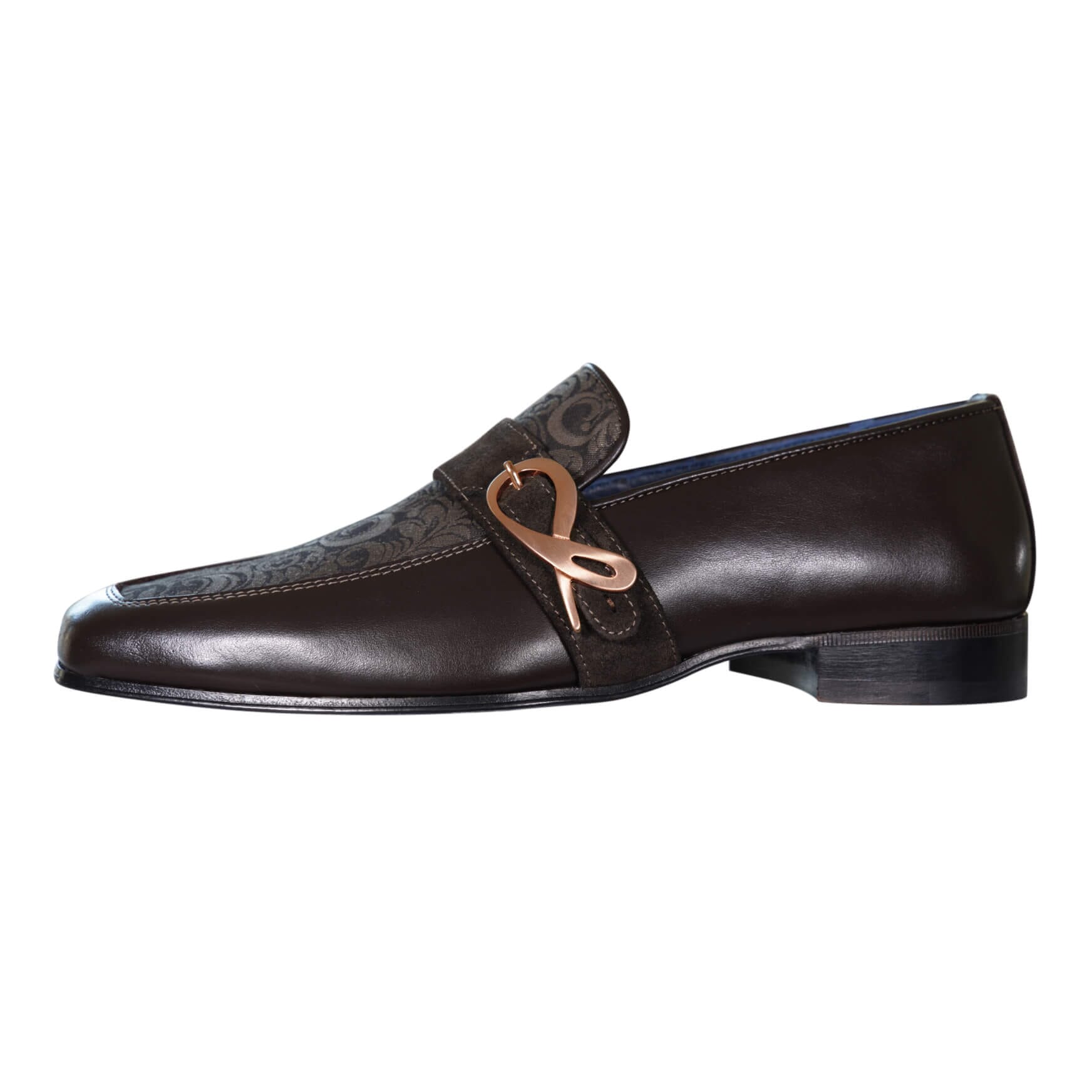 Chocolate Damascata Monk Loafers With Rose Gold Buckle-5