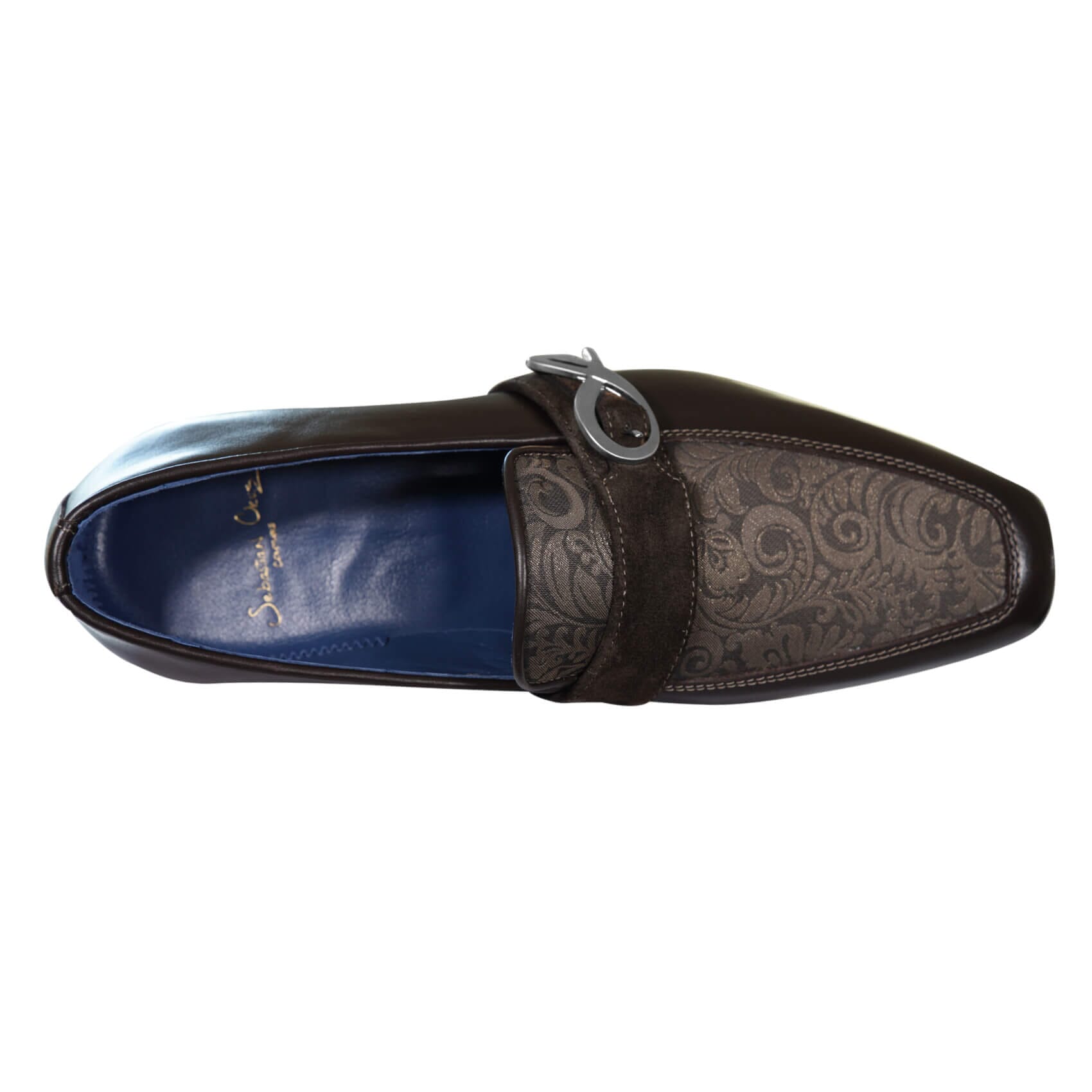 Chocolate Damascata Monk Loafers With Silver Buckle-7