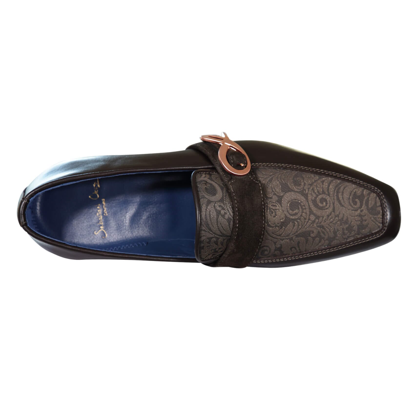 Chocolate Damascata Monk Loafers With Rose Gold Buckle-7