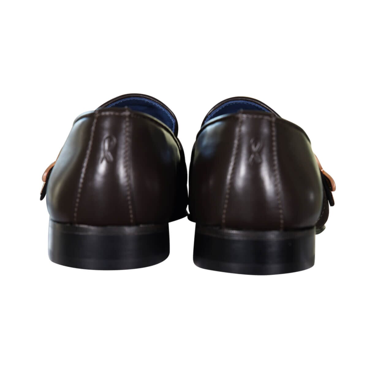 Chocolate Damascata Monk Loafers With Rose Gold Buckle-8