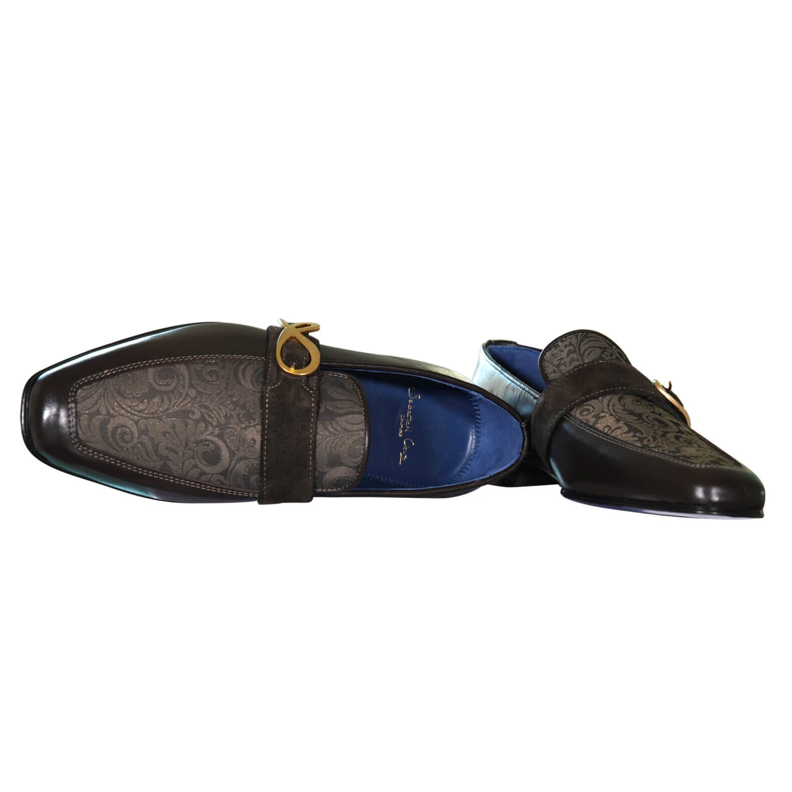 Chocolate Damascata Monk Loafers With Yellow Gold Buckle-8