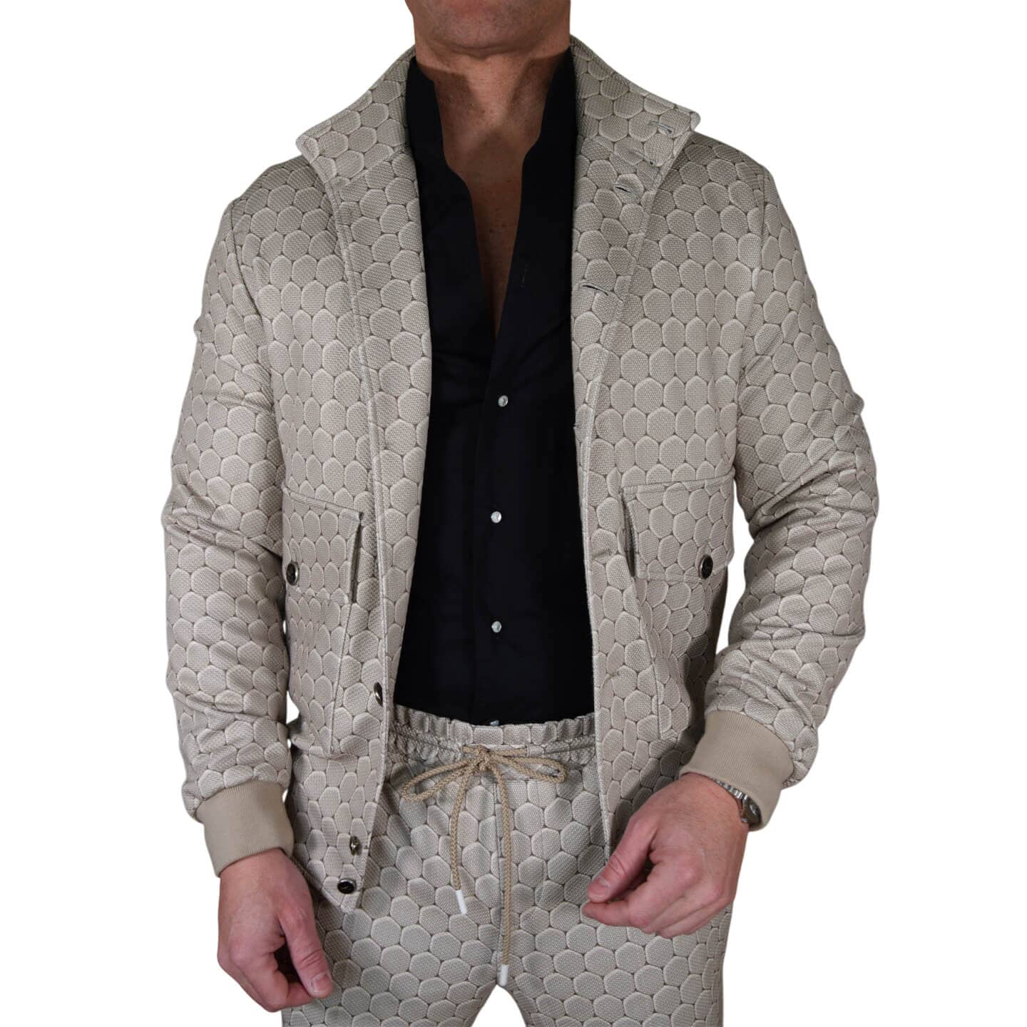 Taupe Honeycomb Luxury Performance Bomber Jacket-3