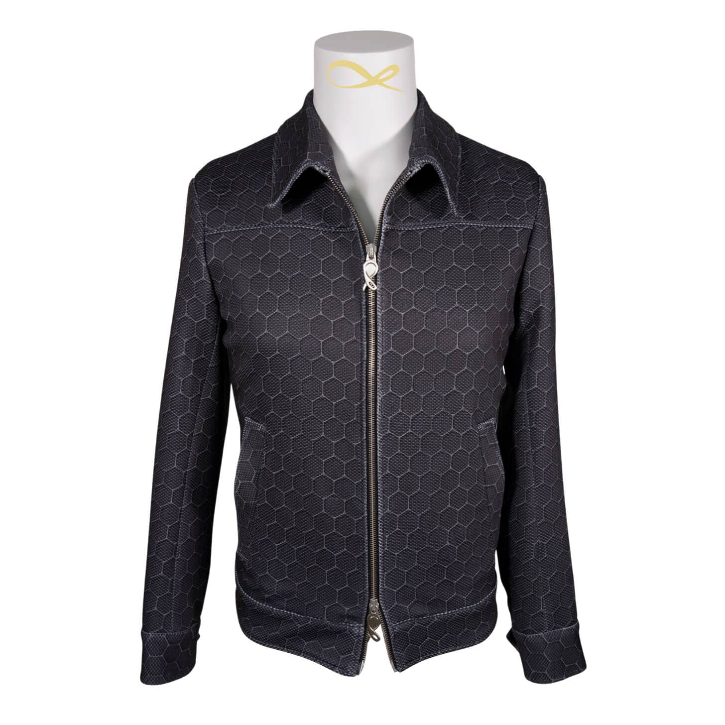 Charcoal Honeycomb Luxury Performance Two Way Bomber Jacket-6