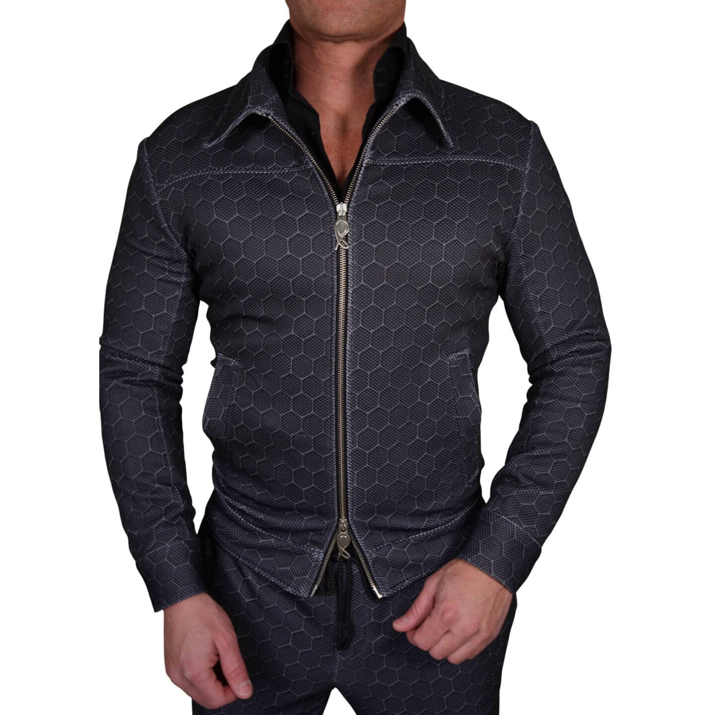 Charcoal Honeycomb Luxury Performance Two Way Bomber Jacket