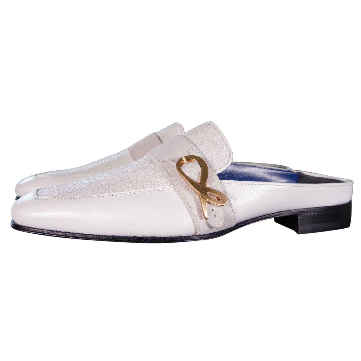 White Diamante With Yellow Gold Hardware Leather Slippers-3