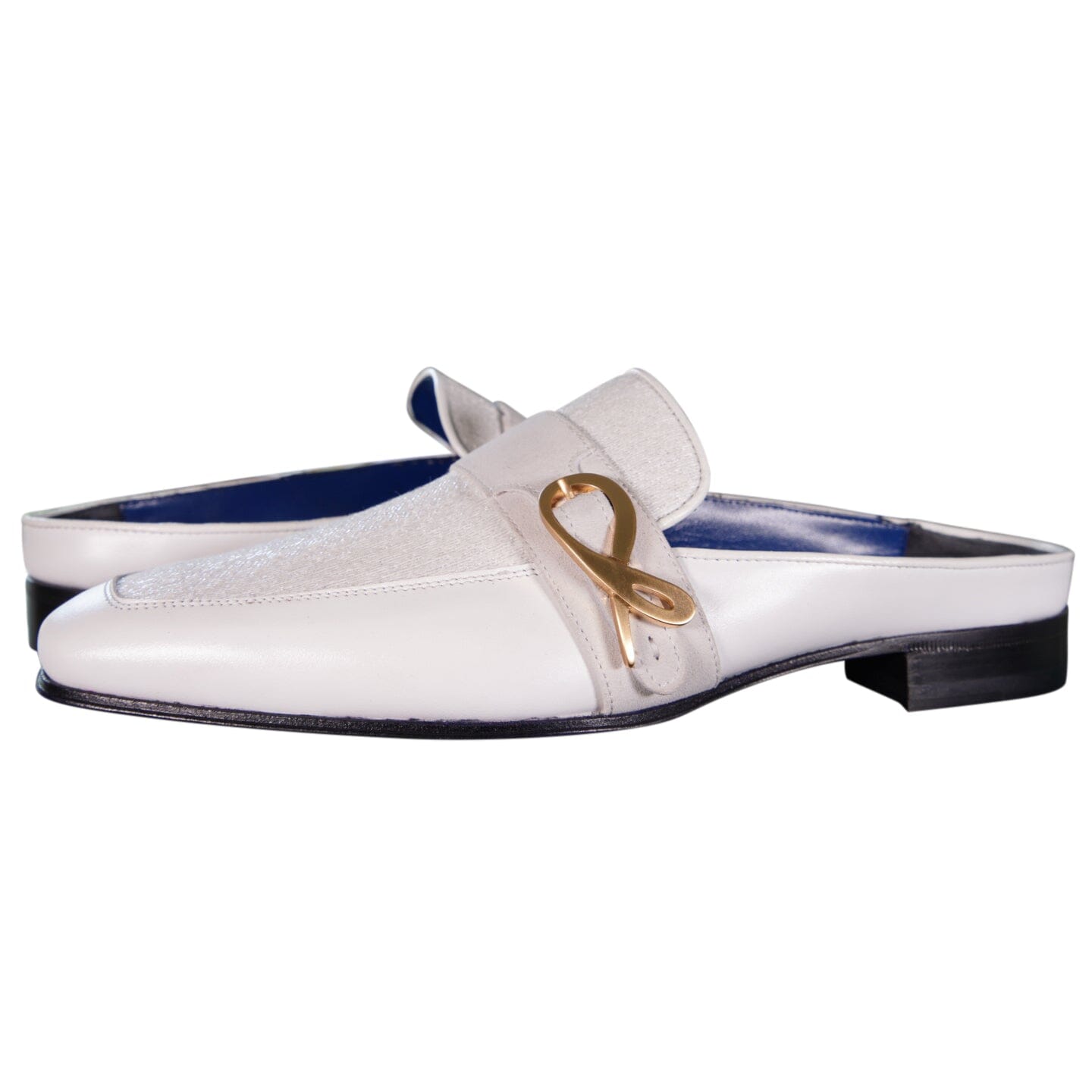White Diamante With Yellow Gold Hardware Leather Slippers-4