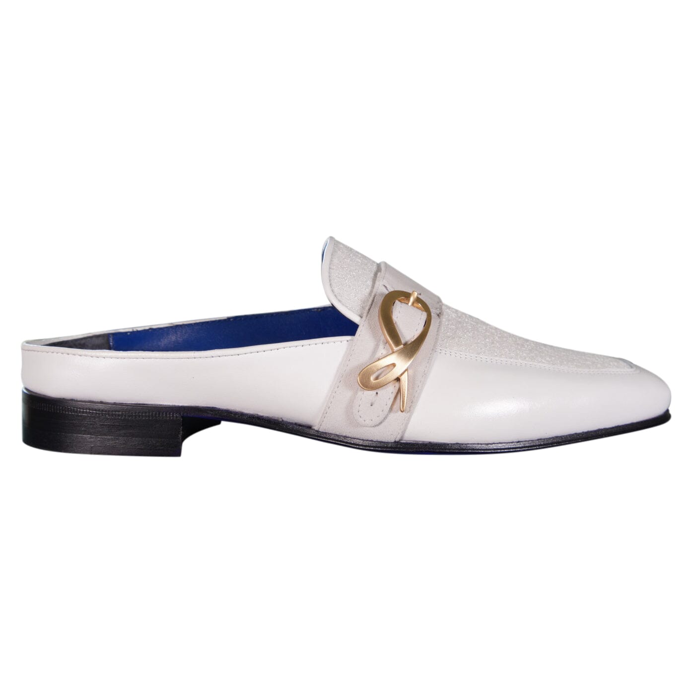 White Diamante With Yellow Gold Hardware Leather Slippers-6