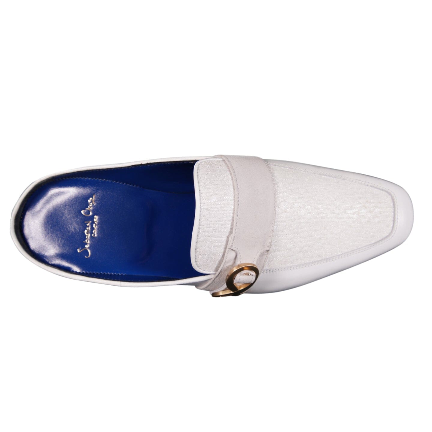 White Diamante With Yellow Gold Hardware Leather Slippers-8