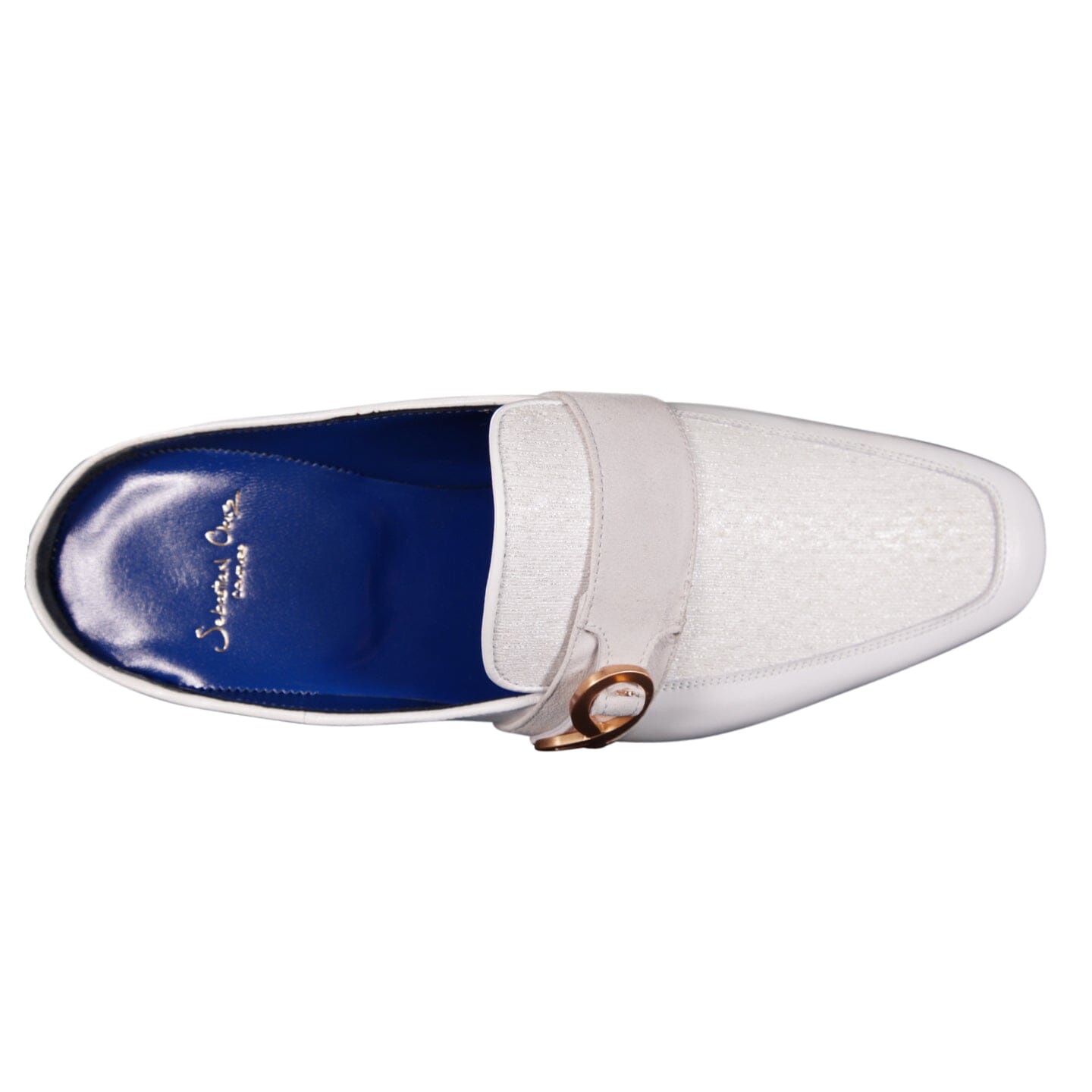 White Diamante With Rose Gold Hardware Leather Slippers-8