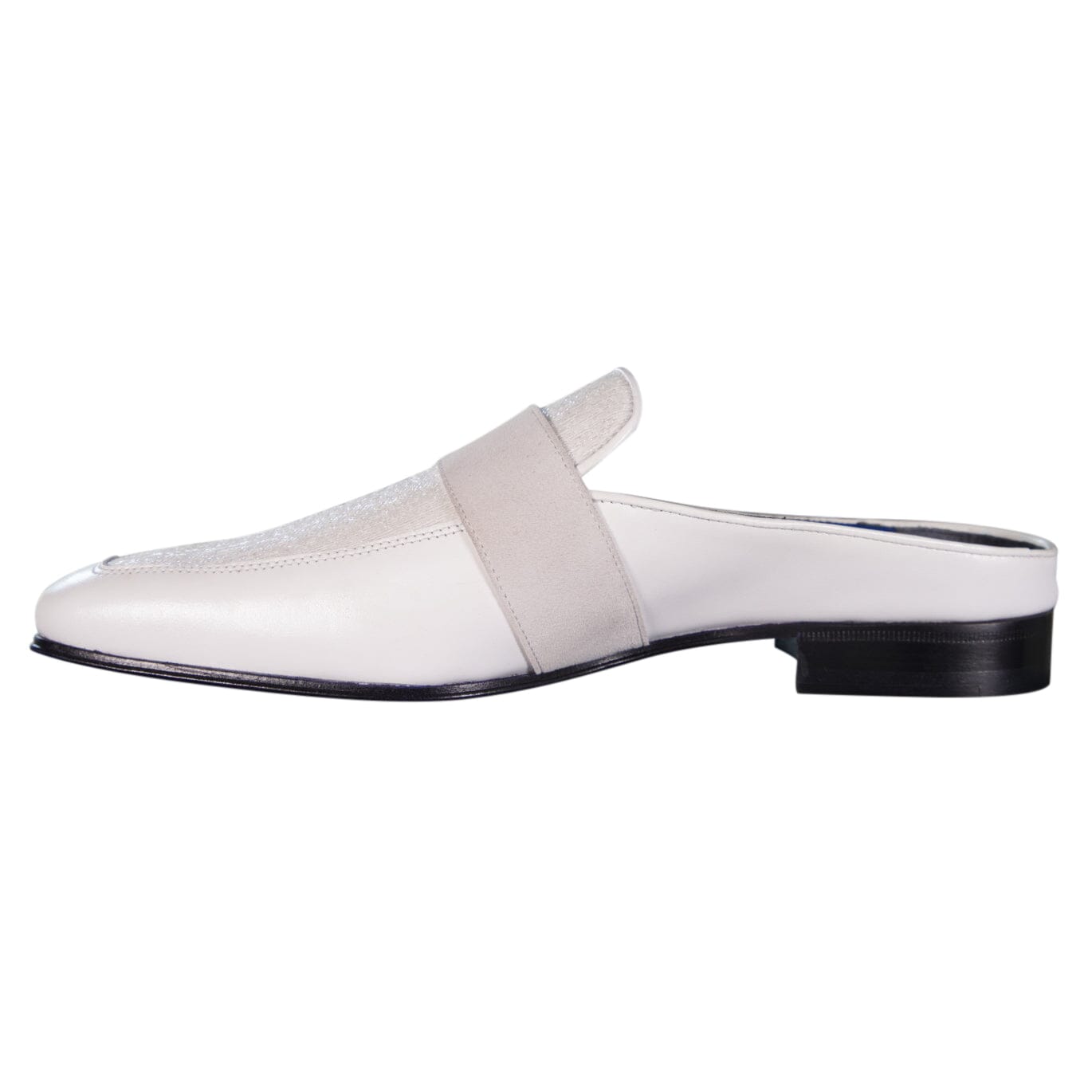 White Diamante With Yellow Gold Hardware Leather Slippers-7