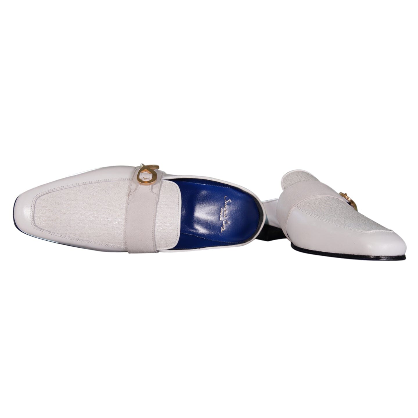 White Diamante With Yellow Gold Hardware Leather Slippers-9