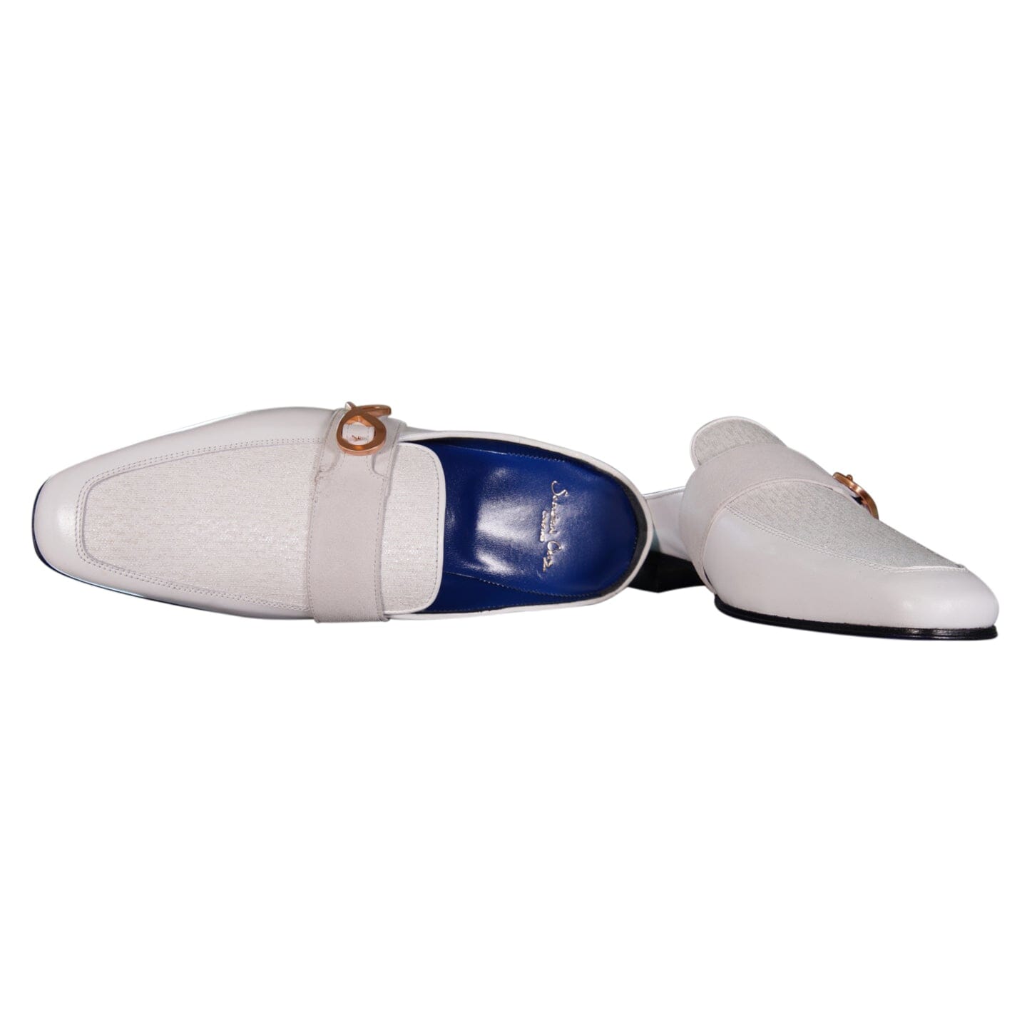 White Diamante With Rose Gold Hardware Leather Slippers-9