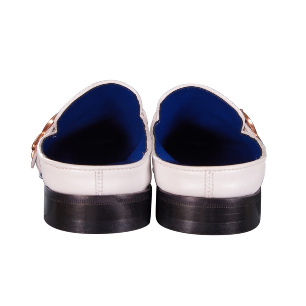 White Diamante With Rose Gold Hardware Leather Slippers-10