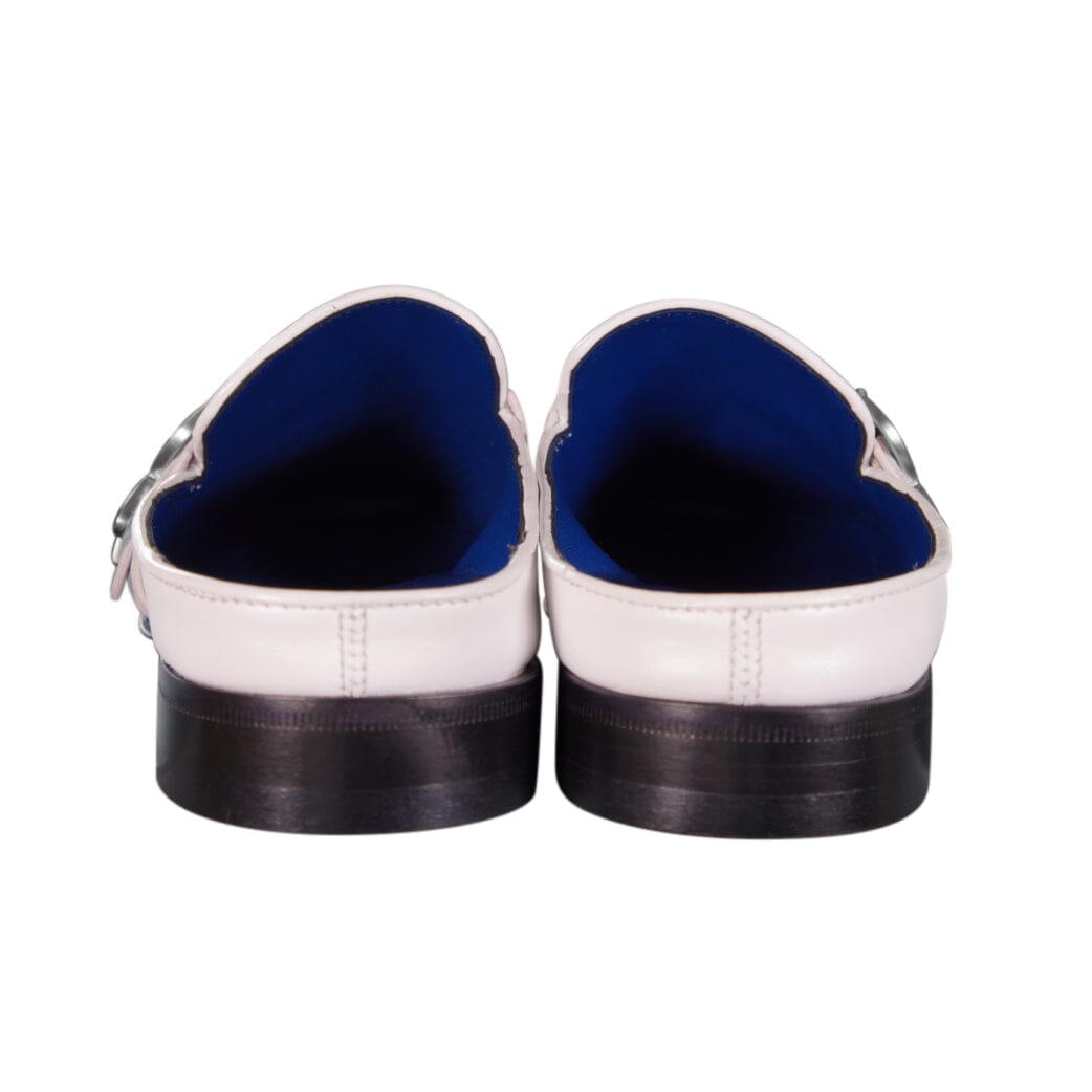 White Diamante With Silver Hardware Leather Slippers-10