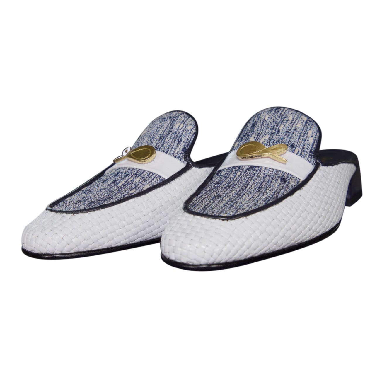 Cobalt Tweed Tessere Gold Slipper-3