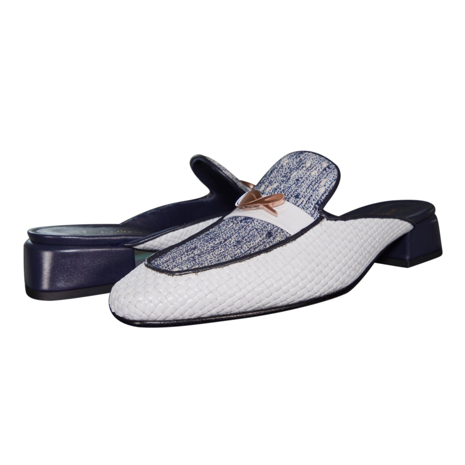 Cobalt Tweed Tessere Rose Gold Slipper-4