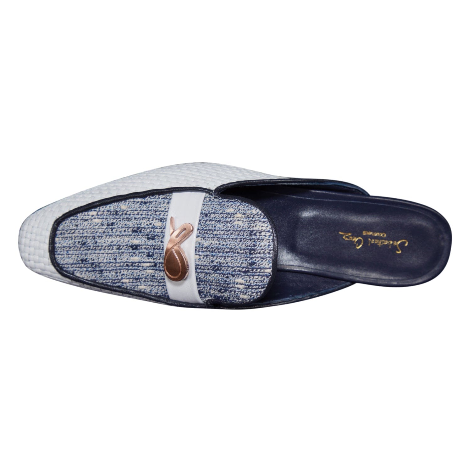 Cobalt Tweed Tessere Rose Gold Slipper-8