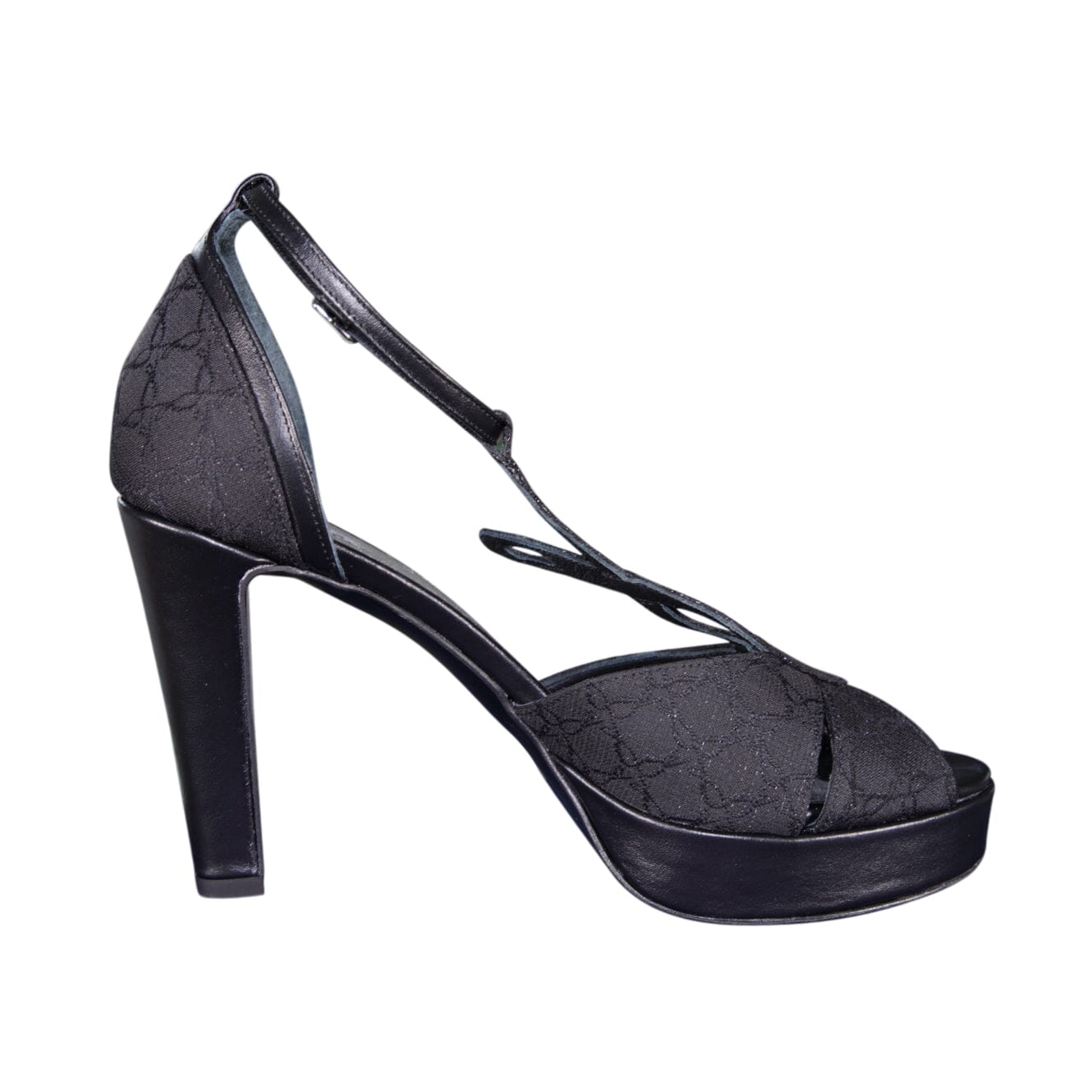 Black Logo Diamante Platform Strap Heel-6