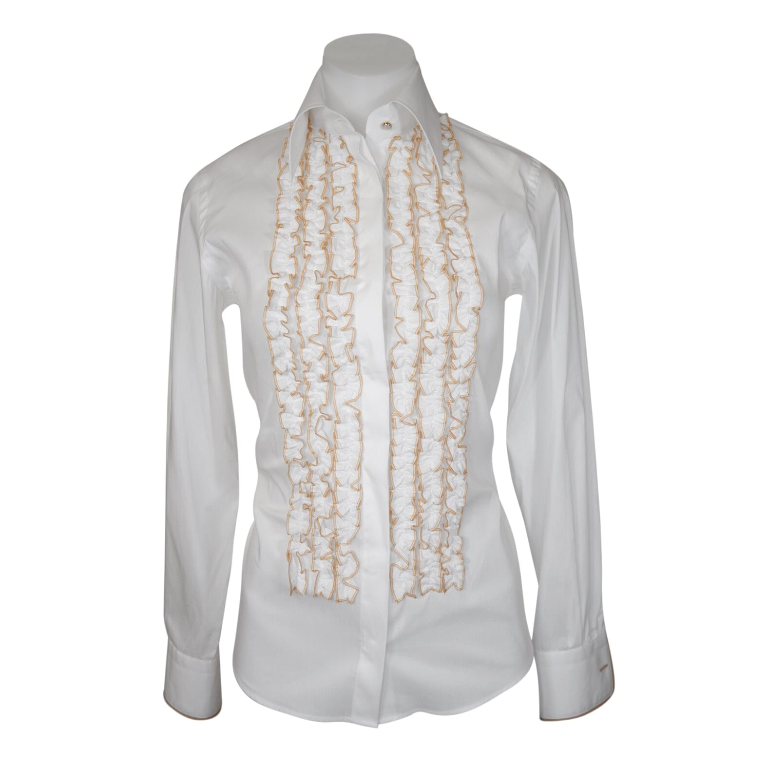 Fronzoli Tuxedo Blouse In White Gold-5