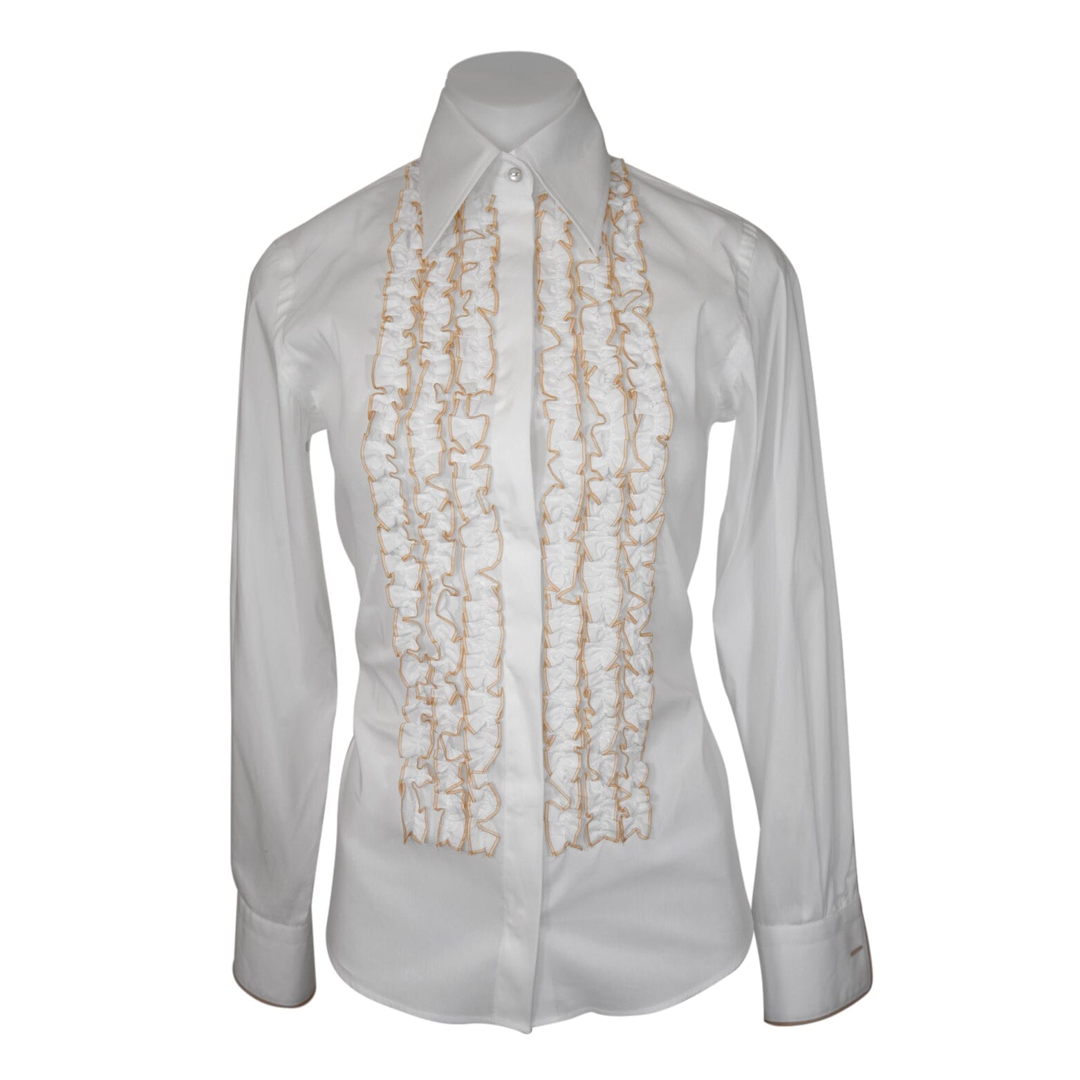 Fronzoli Tuxedo Blouse In White Gold-6