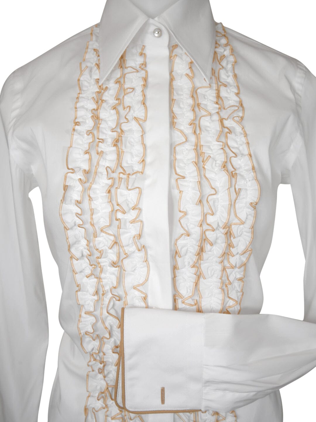 Fronzoli Tuxedo Blouse In White Gold-4