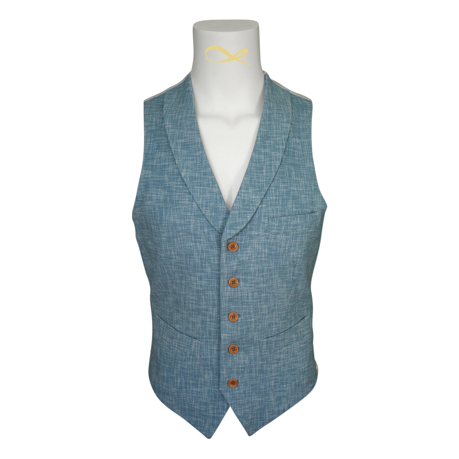 Teal Blu Lino Tweed Ciottoli Waistcoat @ The Vault
