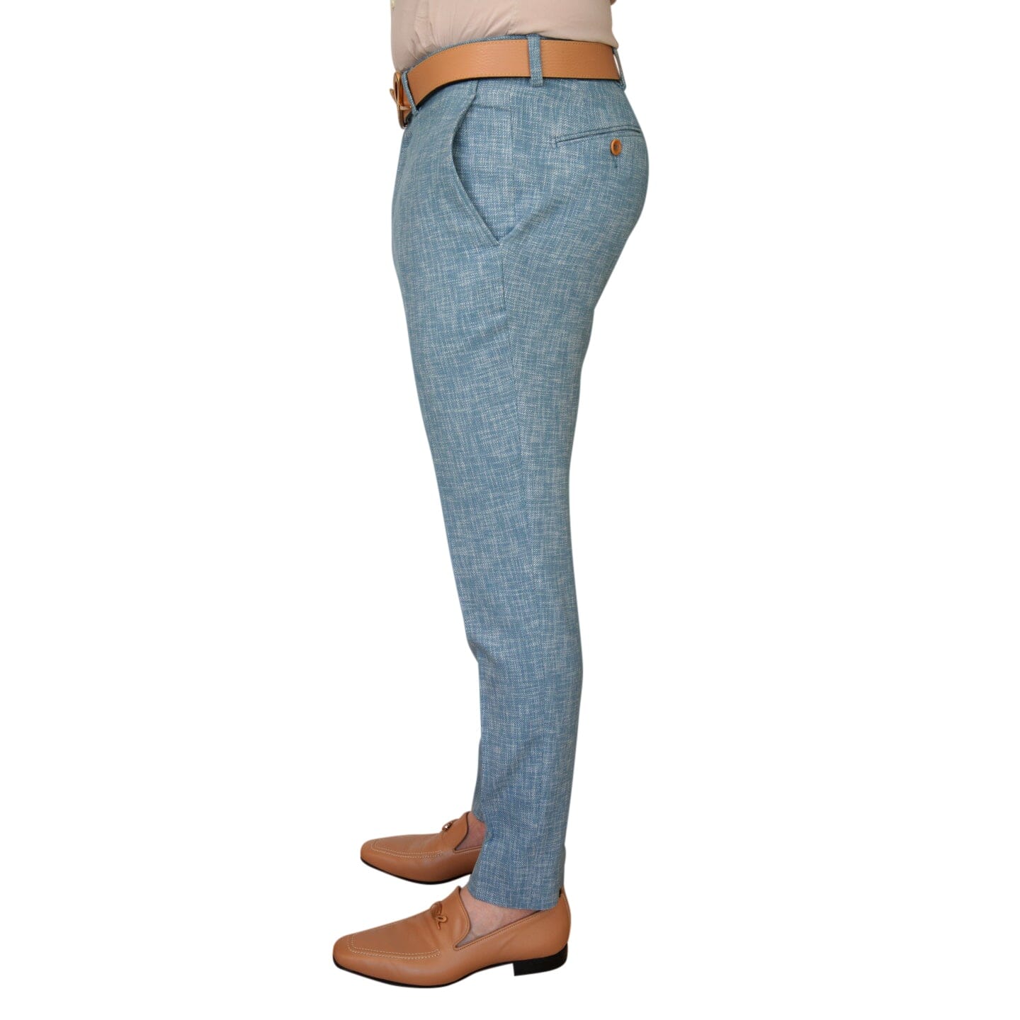 Teal Blu Lino Tweed Trousers-3