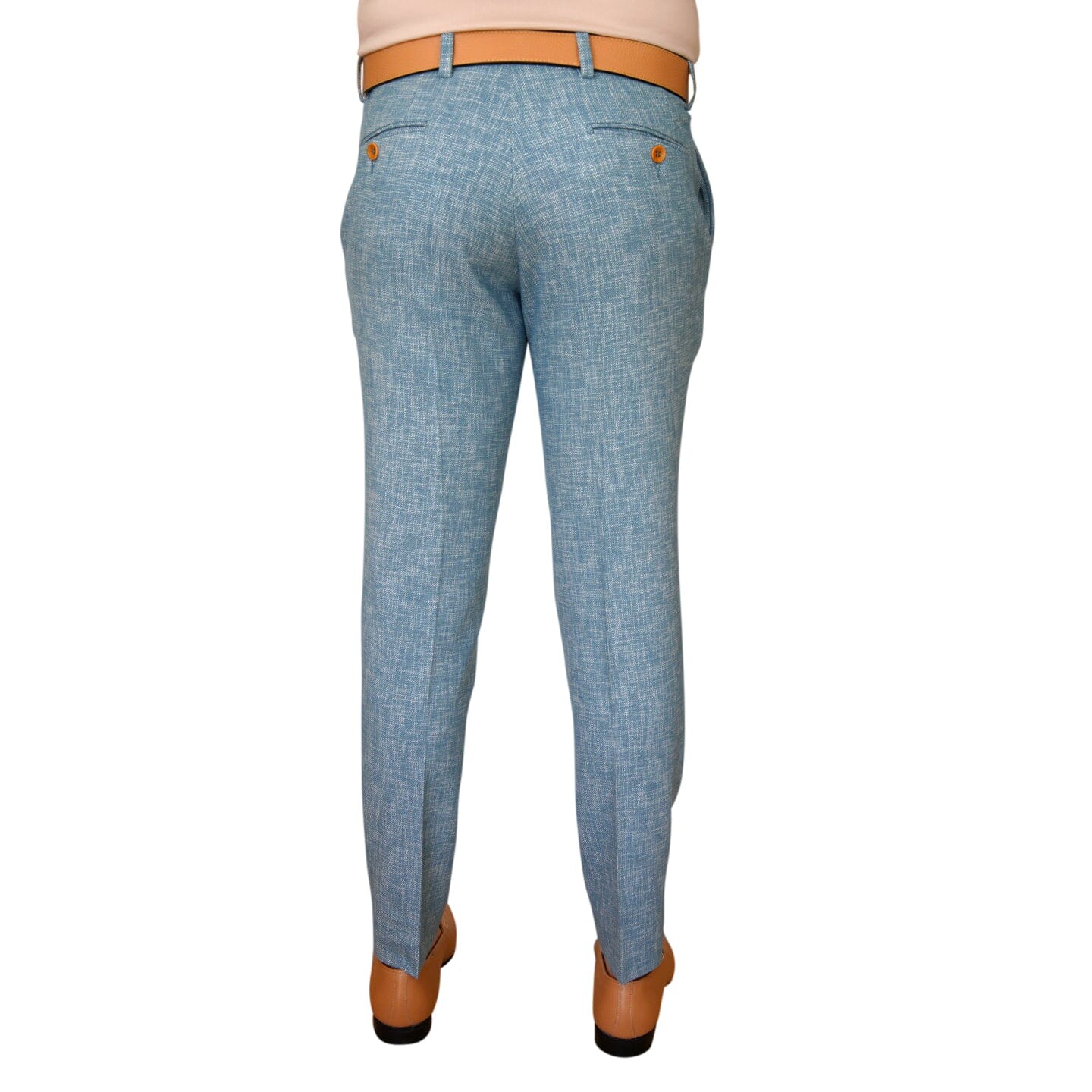 Teal Blu Lino Tweed Trousers-4