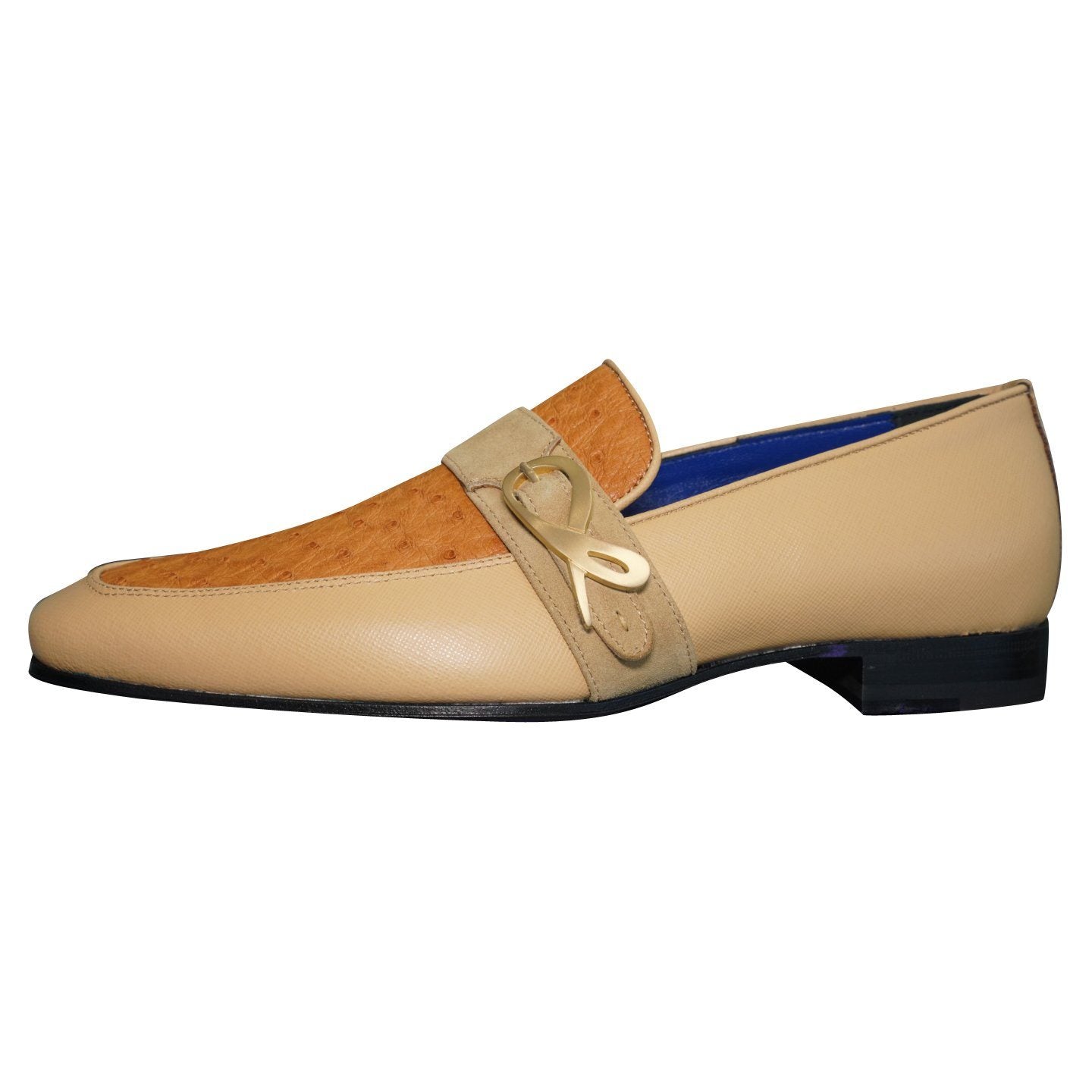Tuscan Ostrich Monk Gold Loafer-5