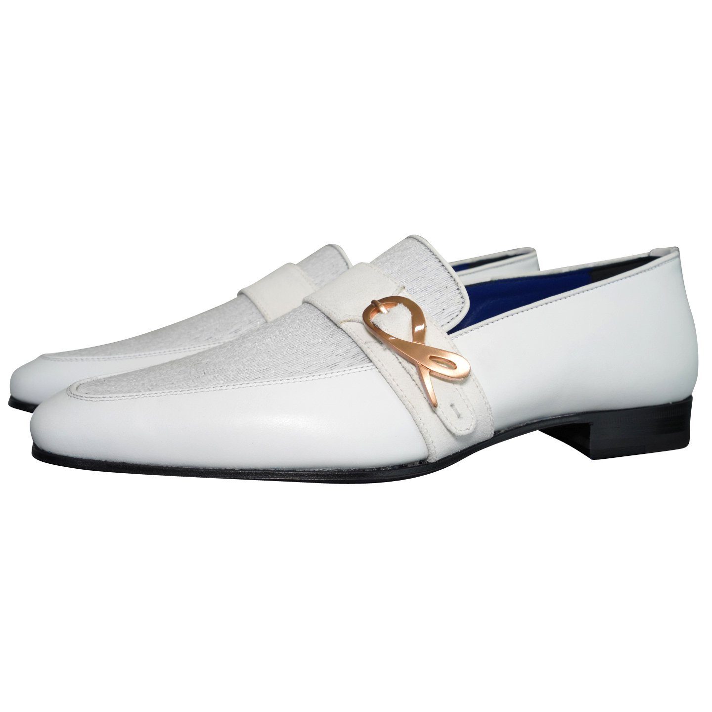 White Diamante Leather Monk Rose Loafers-3