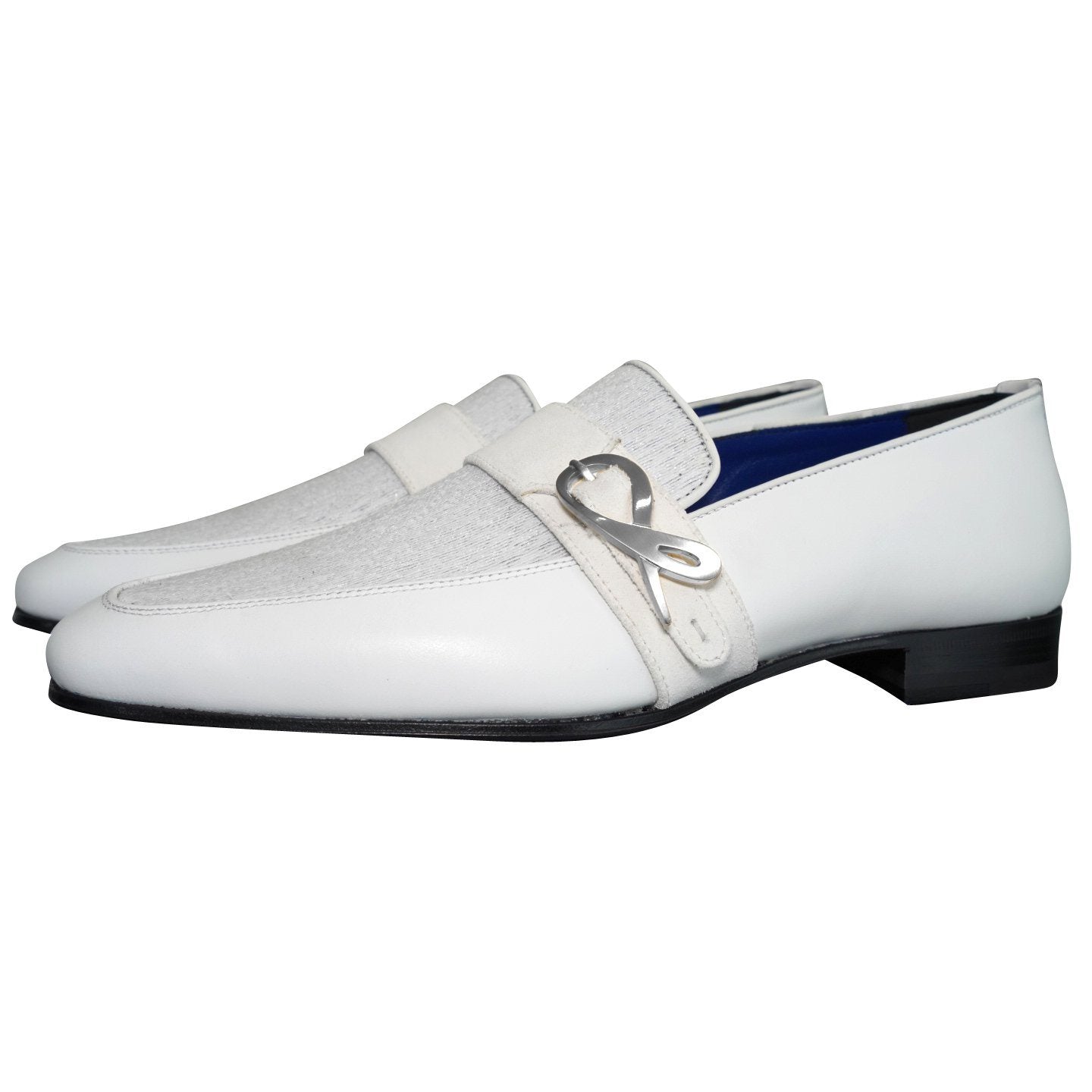 White Diamante Leather Monk Silver Loafers-3
