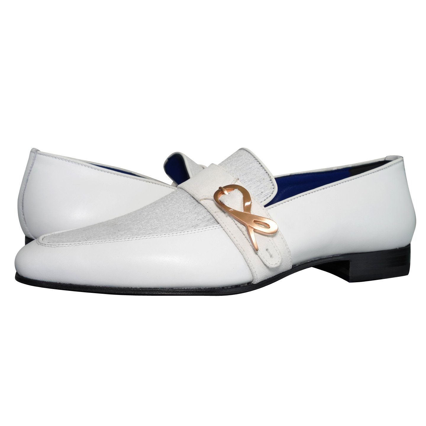 White Diamante Leather Monk Rose Loafers-4