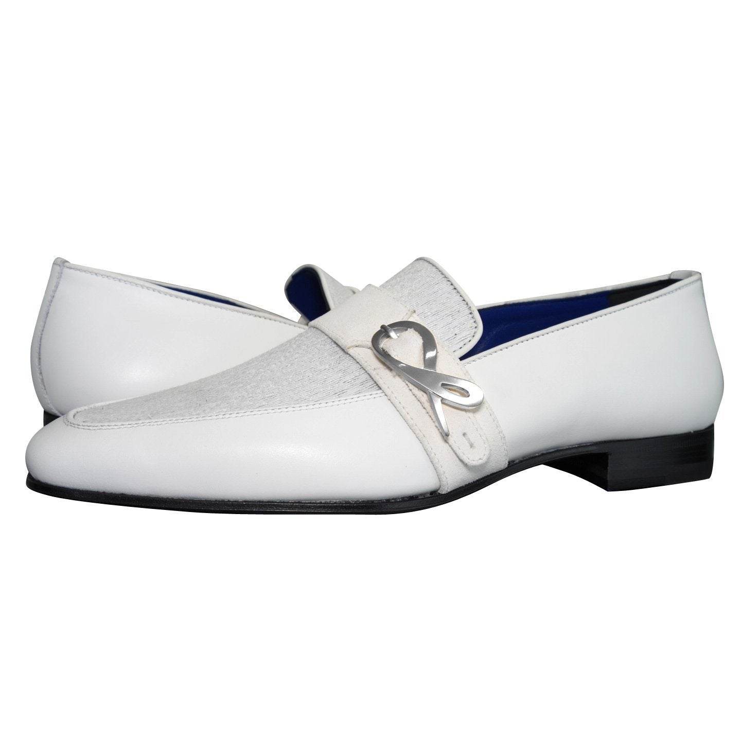 White Diamante Leather Monk Silver Loafers-4