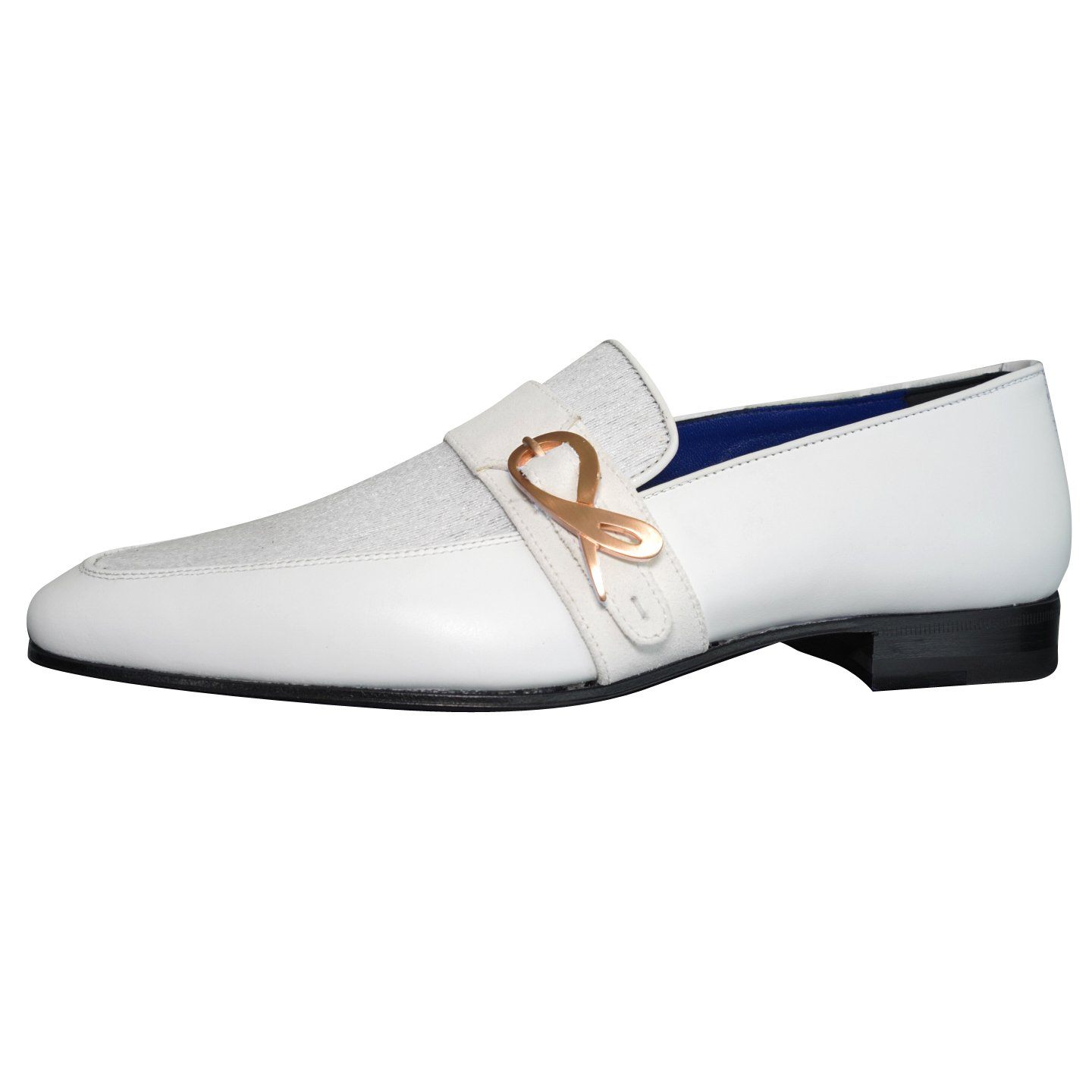 White Diamante Leather Monk Rose Loafers-5