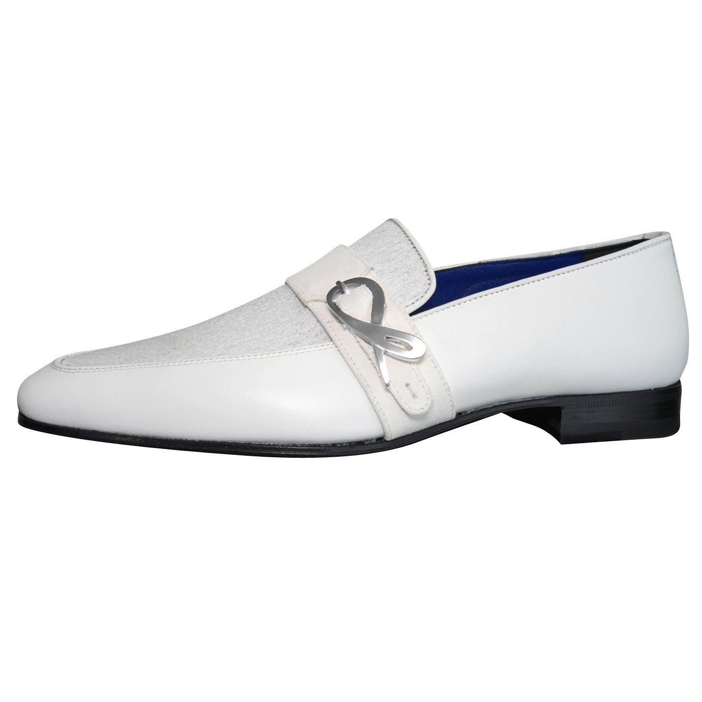 White Diamante Leather Monk Silver Loafers-5
