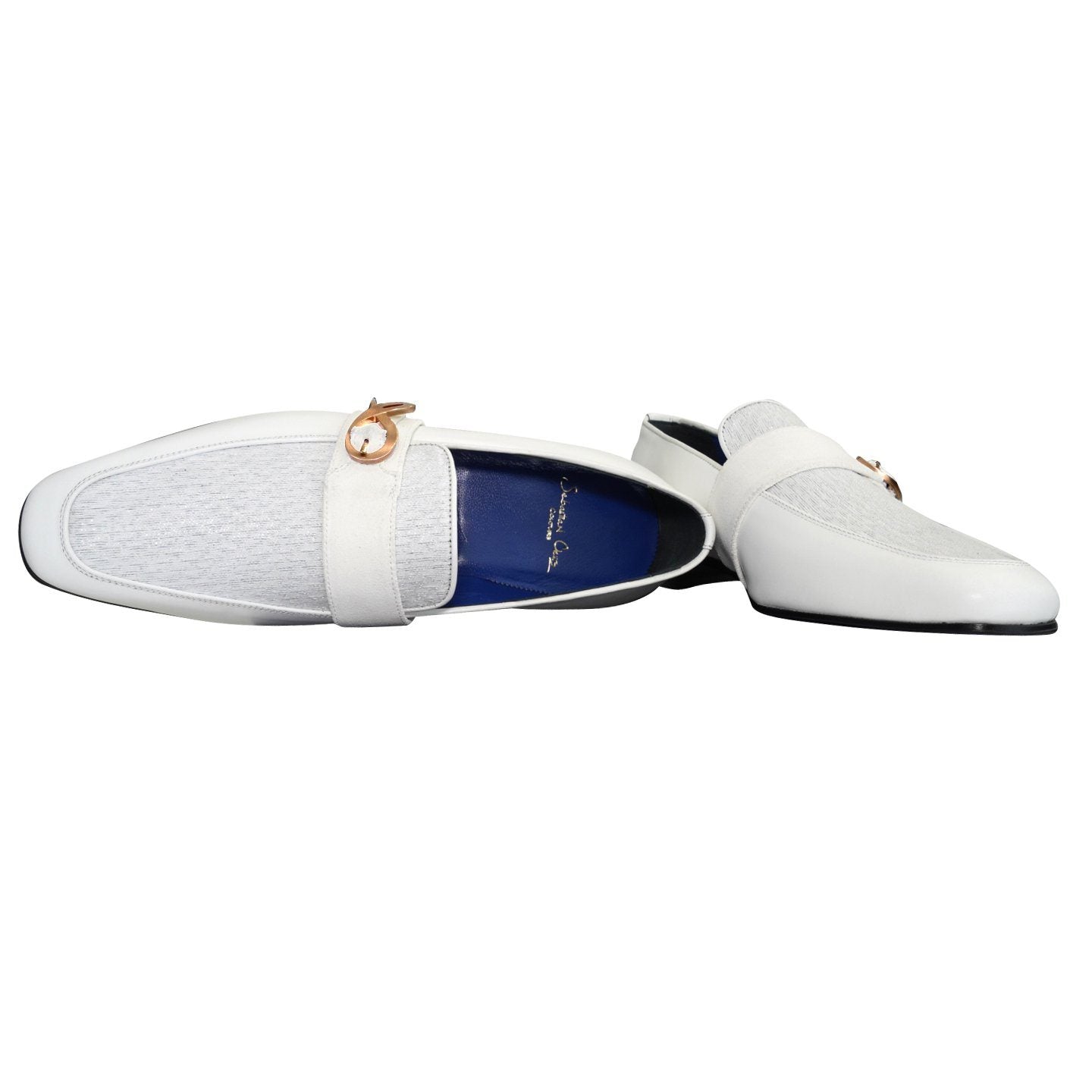 White Diamante Leather Monk Rose Loafers-7