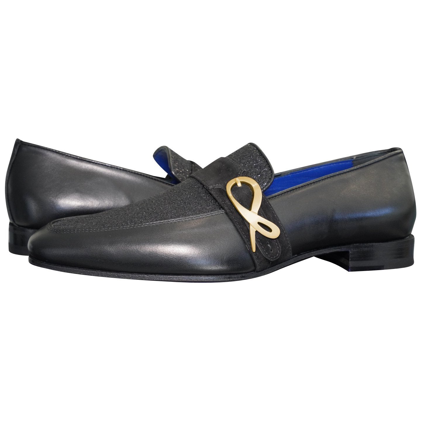 Black Diamante Leather Monk Gold Loafer-4