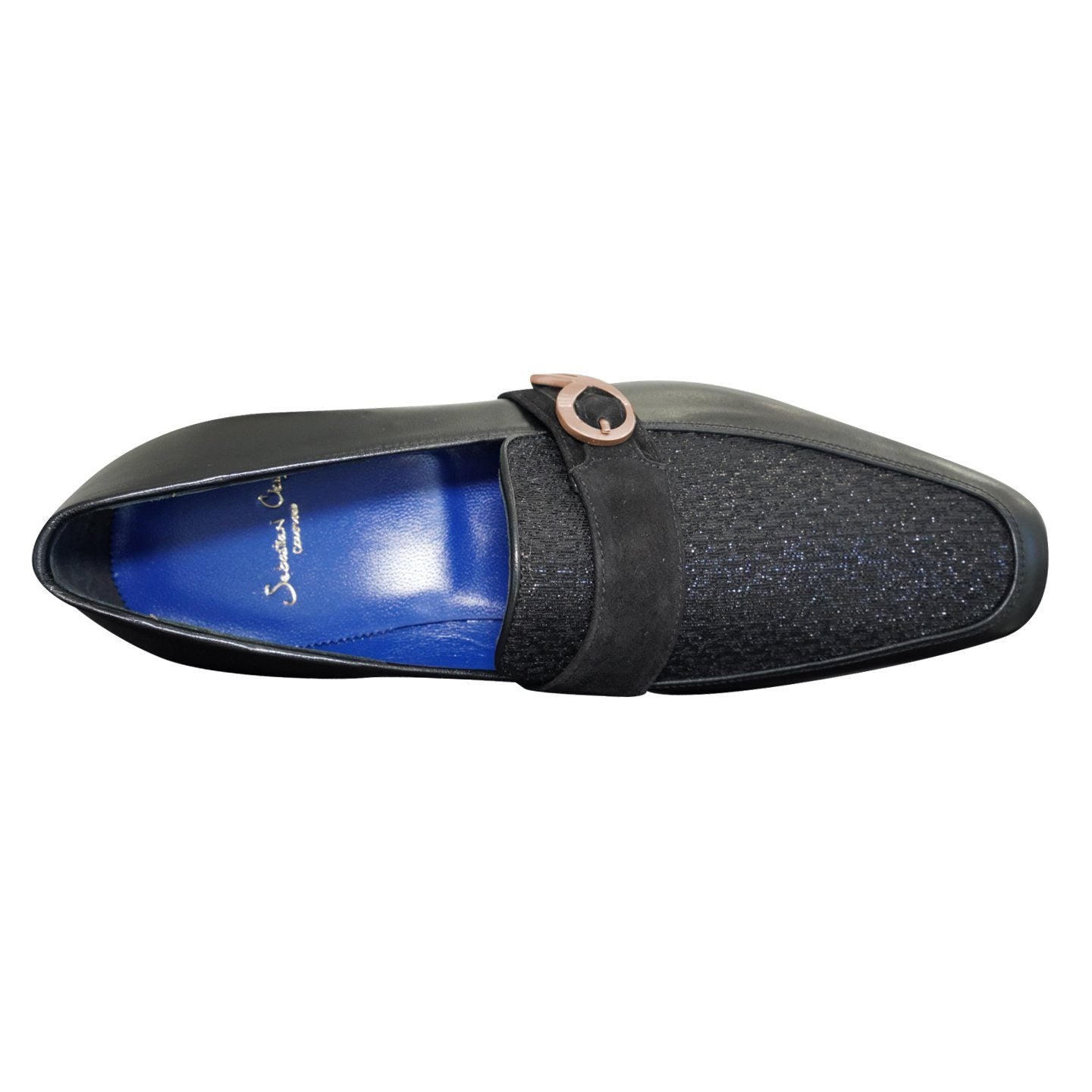 Black Diamante Leather Monk Rose Loafer-6