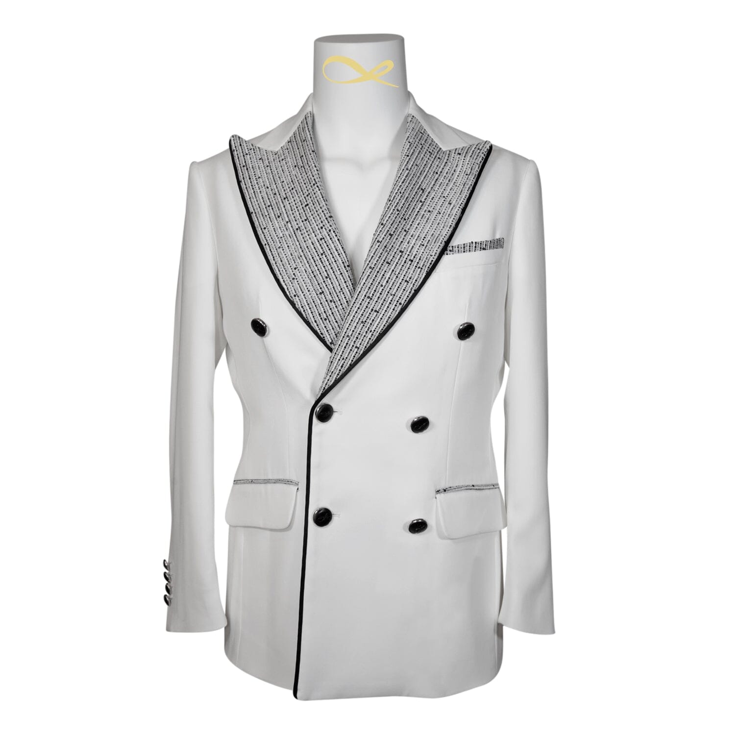 Bianco Tweed Paillette Double Breasted Jacket-5