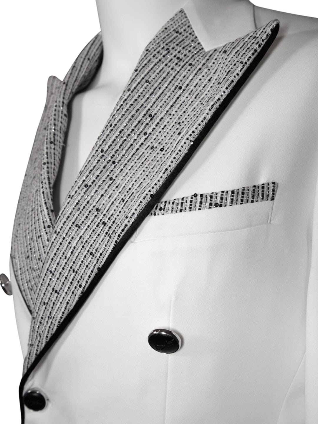 Bianco Tweed Paillette Double Breasted Jacket-6