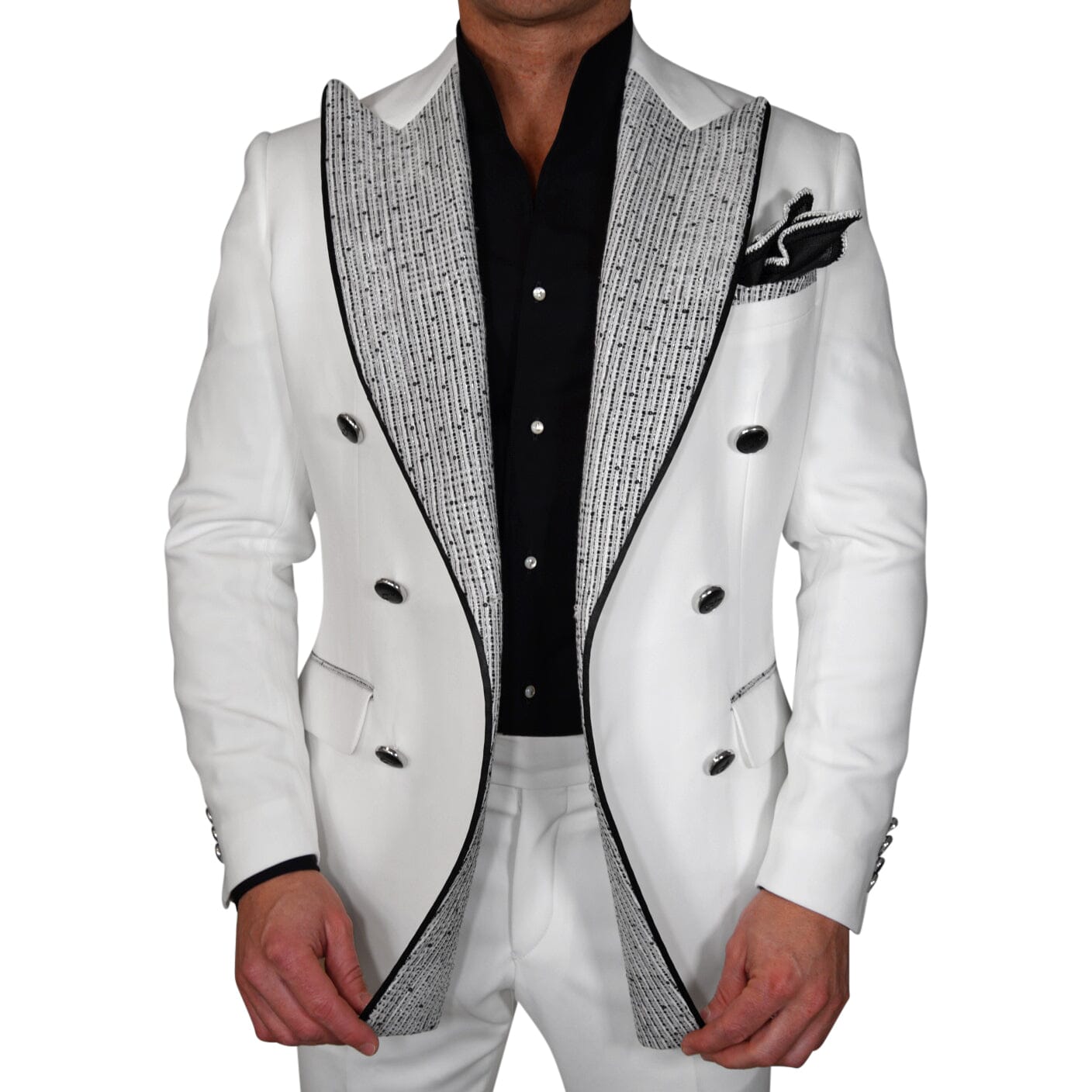 Bianco Tweed Paillette Double Breasted Jacket-3