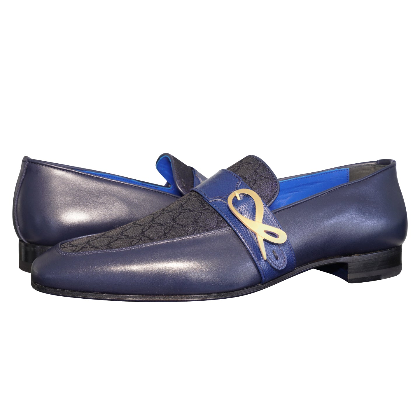 Midnight Marino Logo Monk Loafers With Yellow Gold Buckle-4