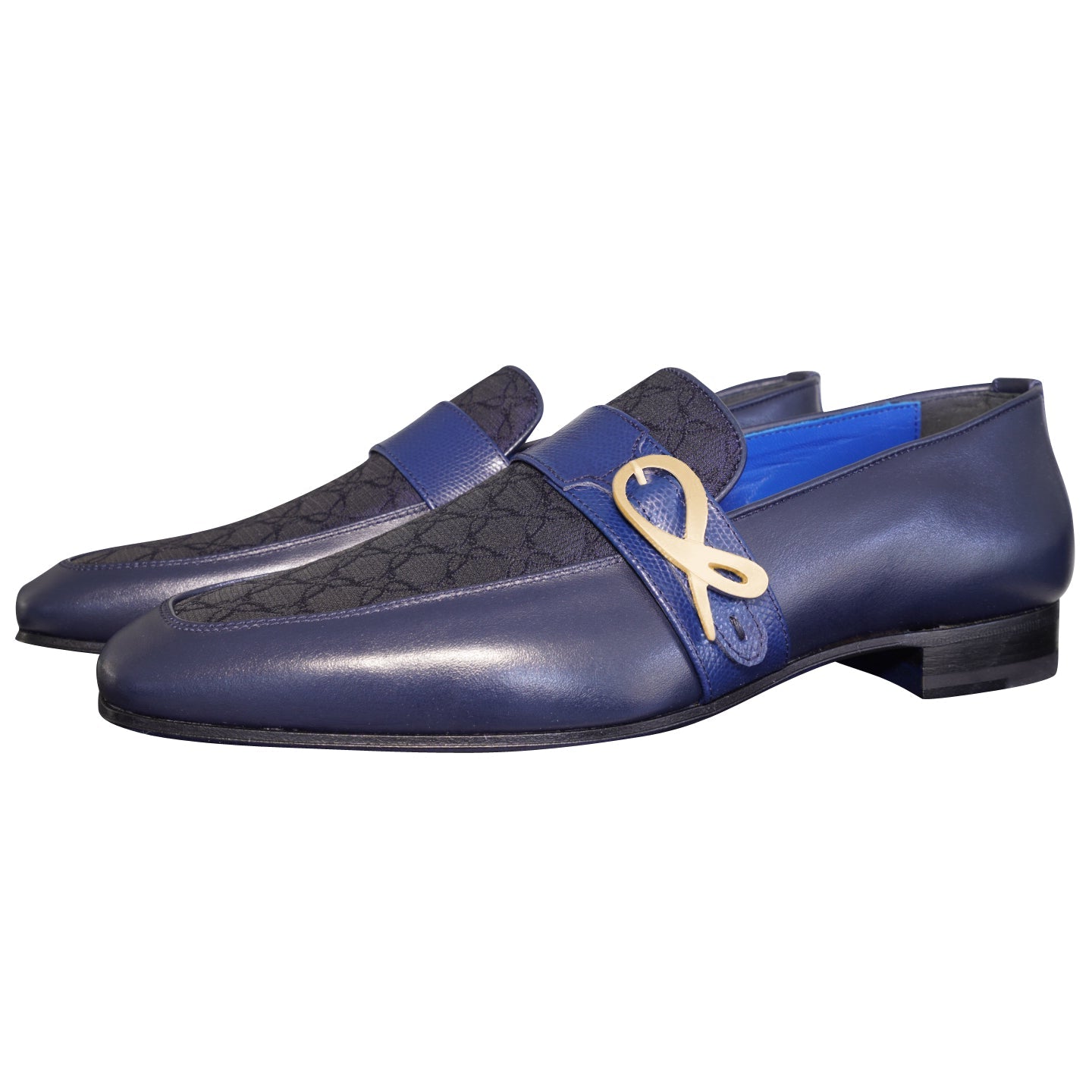 Midnight Marino Logo Monk Loafers With Yellow Gold Buckle-3