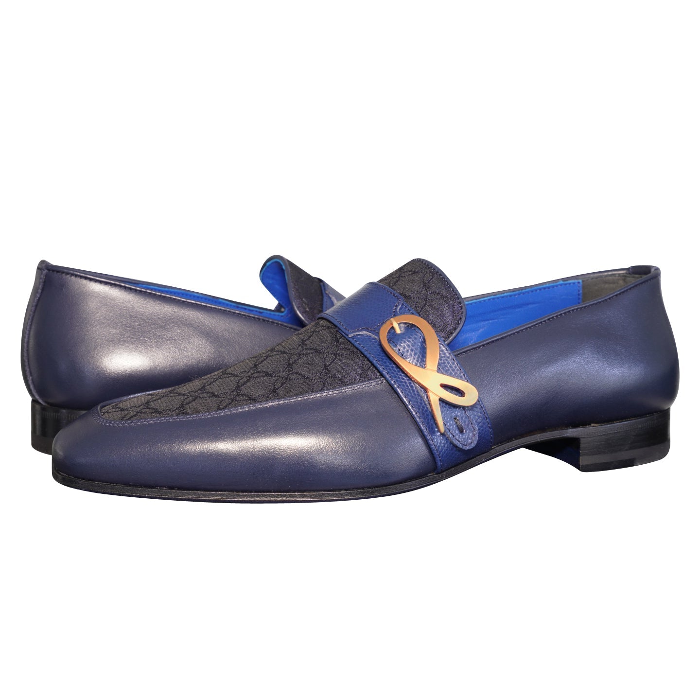 Midnight Marino Logo Monk Loafers With Rose Gold Buckle-4