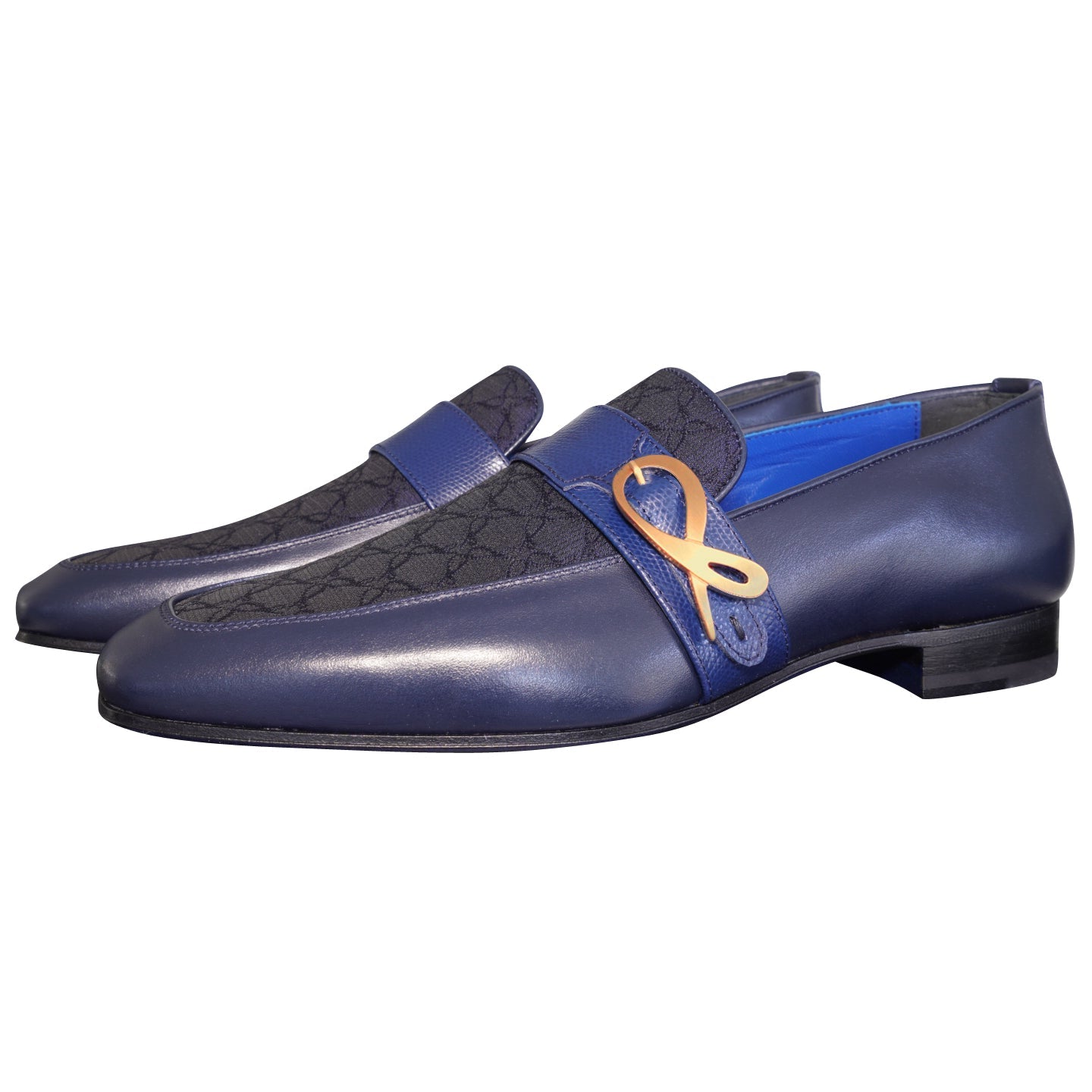 Midnight Marino Logo Monk Loafers With Rose Gold Buckle-3