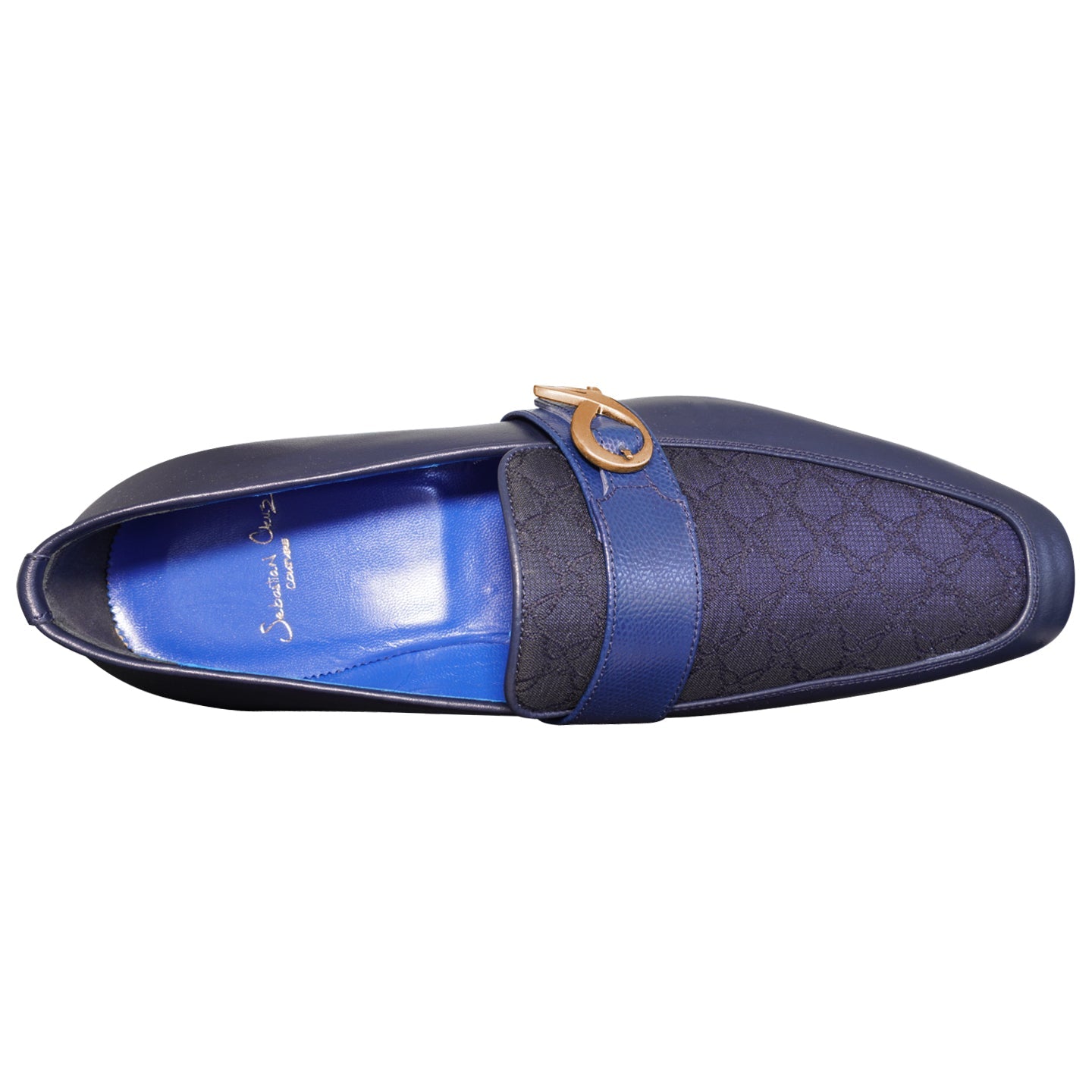 Midnight Marino Logo Monk Loafers With Rose Gold Buckle-6
