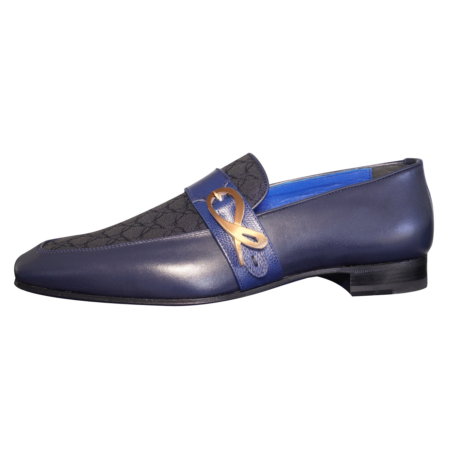 Midnight Marino Logo Monk Loafers With Rose Gold Buckle-7