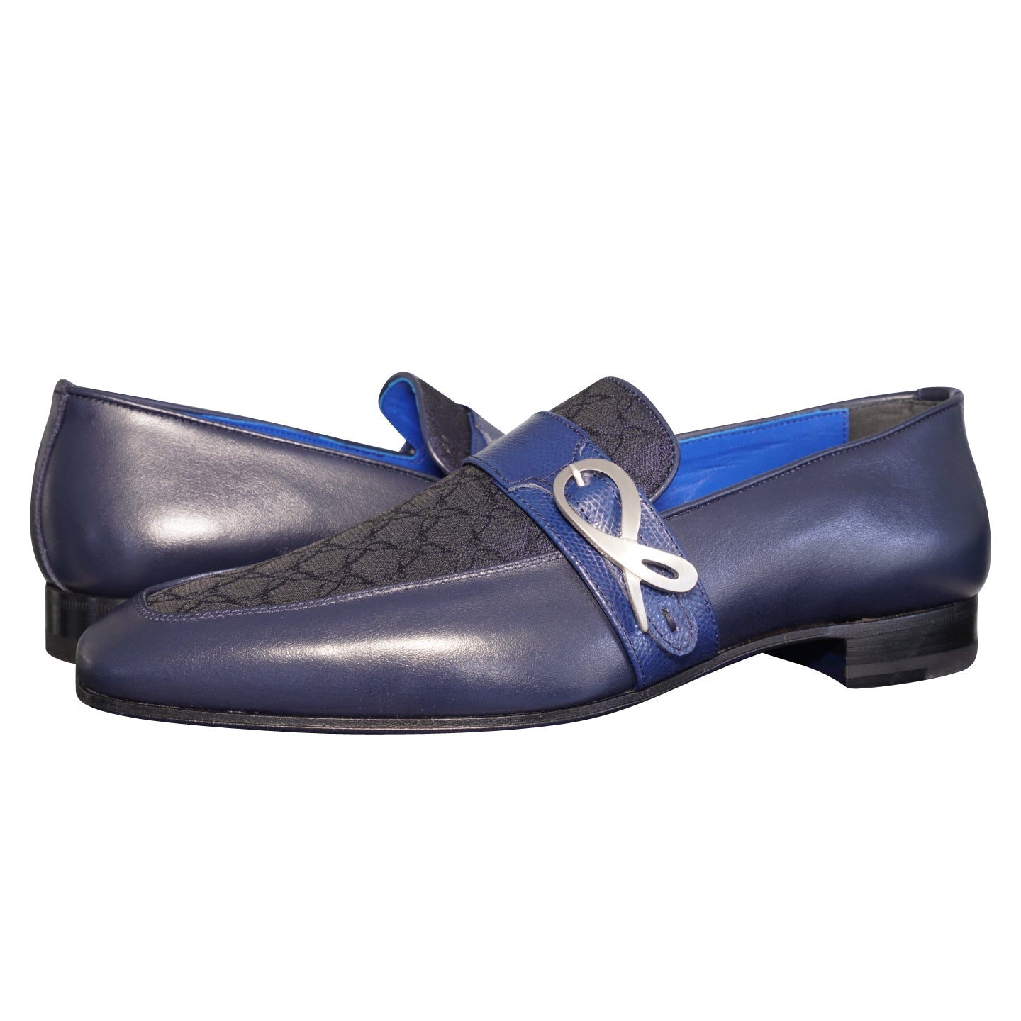 Midnight Marino Logo Monk Loafers With Silver Buckle-4