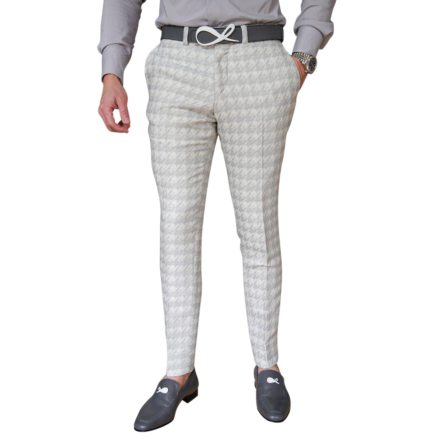 Oyster Grigio Houndstooth Trousers-3