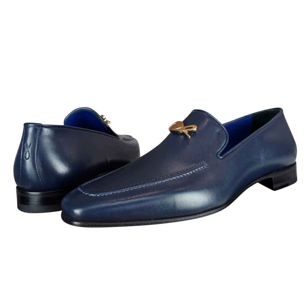 Classica Blu Mezzanotte With Yellow Gold Hardware Leather Loafer-4
